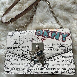 DKNY Cleo Camera Pebbled Leather "Graffiti" Shoulder Bag